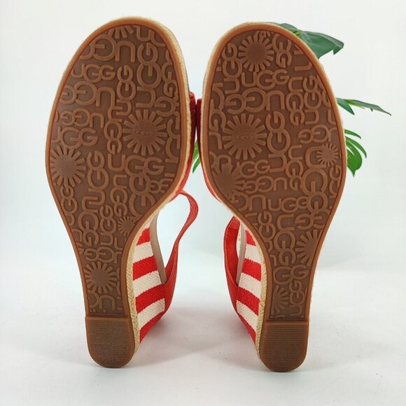 UGG Woman’s Wedge Red Leather Strappy Espadrille Comfort Sandals Size 9 - Picture 7 of 13